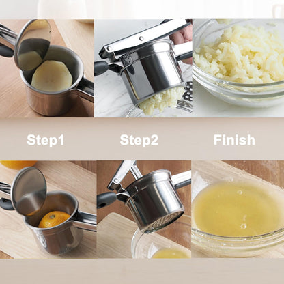 Potato Ricer Stainless Steel Masher, Upgraded Sturdy Durable Potato Masher with 3 Interchangeable Ricing Discs Premium Grade Kitchen Tool for Smooth Mashed Potatoes, Fruits, Vegetables and Baby Food