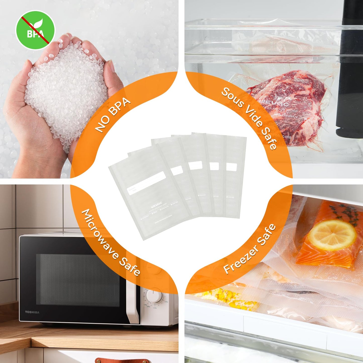 Wevac Vacuum Sealer Bags for Food 6"x10" PreCut Quart 200 Count, with Keeper, Vac Seal bags Ideal for Food Saver, BPA Free, Commercial Grade, Great for storage, meal prep and Sous Vide