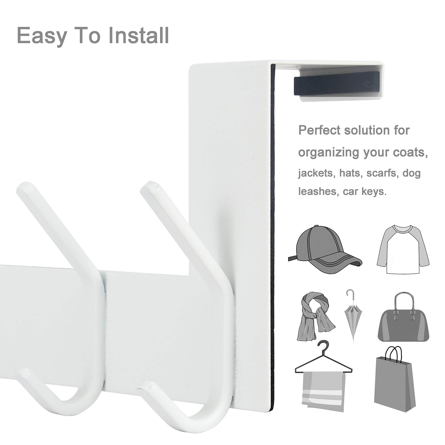 WEBI Over The Door Hook,Over Door Towel Rack,Door Hanger,Door Coat Hanger,Over The Door Coat Rack,Door Hooks for Hanging Clothes,Towels,Behind Back of Bathroom,White