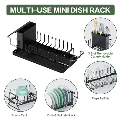 Dish Drying Rack - Aufworld Expandable Small Sink Dish Rack with Silicone Drying Tray, Over Sink Dish Drainer for Kitchen Counter with Utensil Holder, Drain Rack Fit for 14’’-19’’ Kitchen Sink