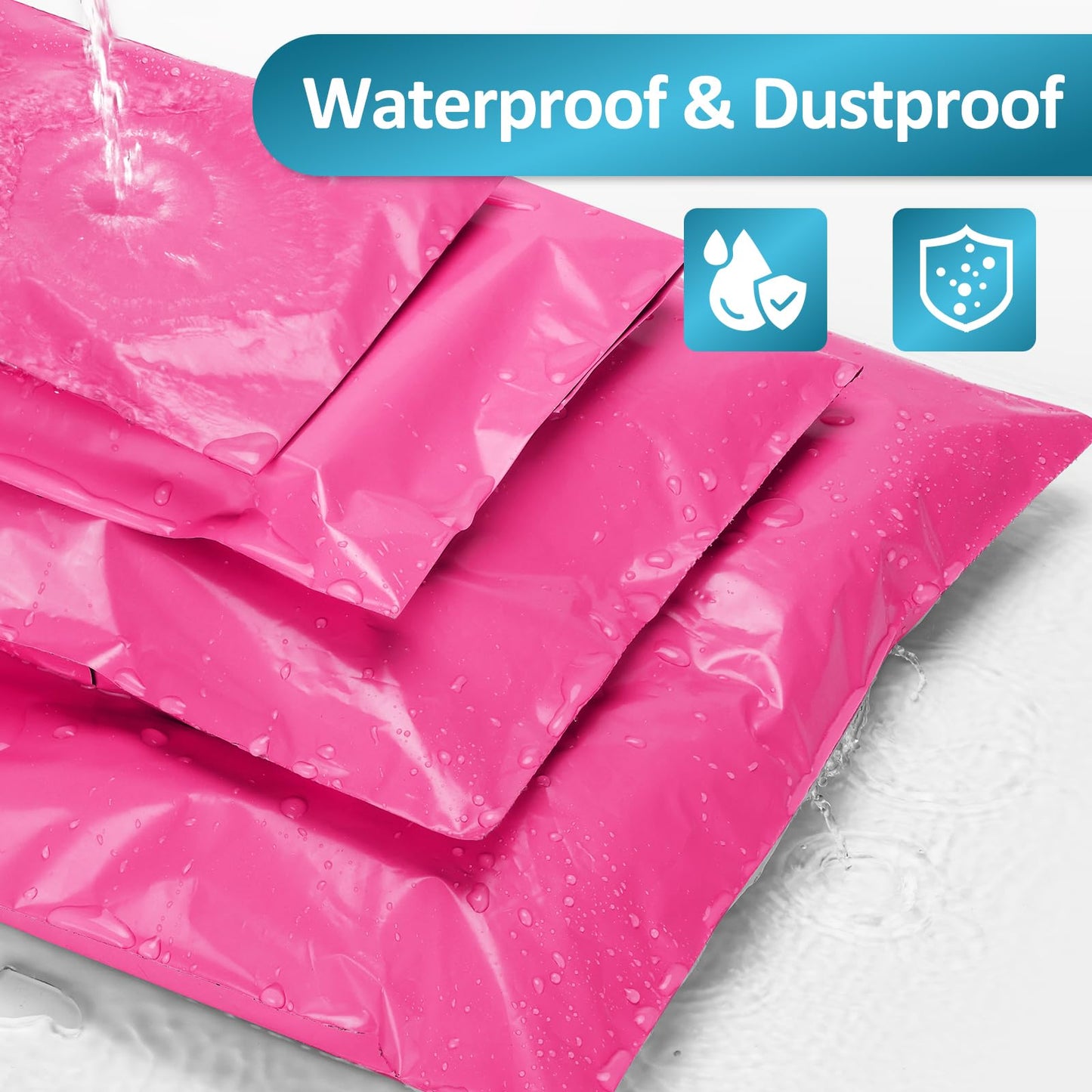 UCGOU 100 Pack Hot Pink Poly Mailers Variety Size Pack, 10x13 Inch & 12x15.5 Inch & 14.5x19 Inch &19x24 Inch, 25 PCS Each Shipping Bag, Self-Sealing Adhesive Mailers Assorted Sizes for Small Business