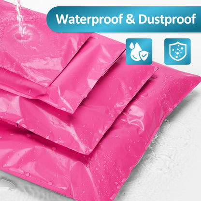 UCGOU 100 Pack Hot Pink Poly Mailers Variety Size Pack, 10x13 Inch & 12x15.5 Inch & 14.5x19 Inch &19x24 Inch, 25 PCS Each Shipping Bag, Self-Sealing Adhesive Mailers Assorted Sizes for Small Business