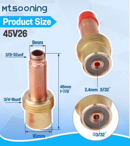 5PCS 45V26 Gas Lens Collet Body, 3/32'' Mtsooning Replacement for TIG Welding Torch 17/18/26 54N Ceramic Cups