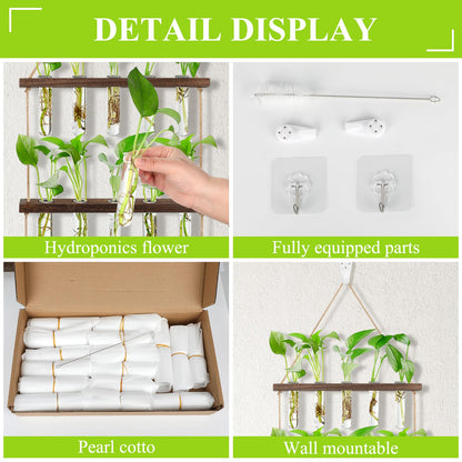 3 Tier Hanging Propagation Station, Wall Hanging Planter Terrarium with Wooden Stand&16 Glass Test Tubes, for Hydroponic Cuttings, Home Office Decor (3Tier&16Tubes)