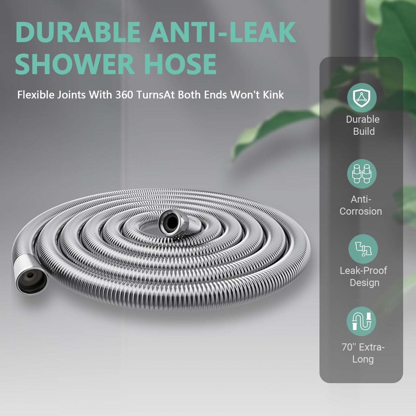 Handheld Shower Head with Hose – 5-Spray High-Pressure Hand Held Shower, Anti-Clog Water-Saving Shower Head, 70" Long Hose, 360° Adjustable Wall Brackets, Easy DIY Install
