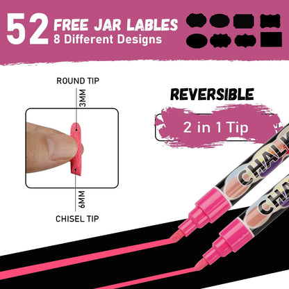 24 Liquid Chalk Markers,Chalk Markers for Blackboards, Chalk Board Markers for Dry Wet Erase, Non-Toxic Ink, Chalkboard Chalks for Non-porous Window,Glass,Bistro LED Board With Stickers