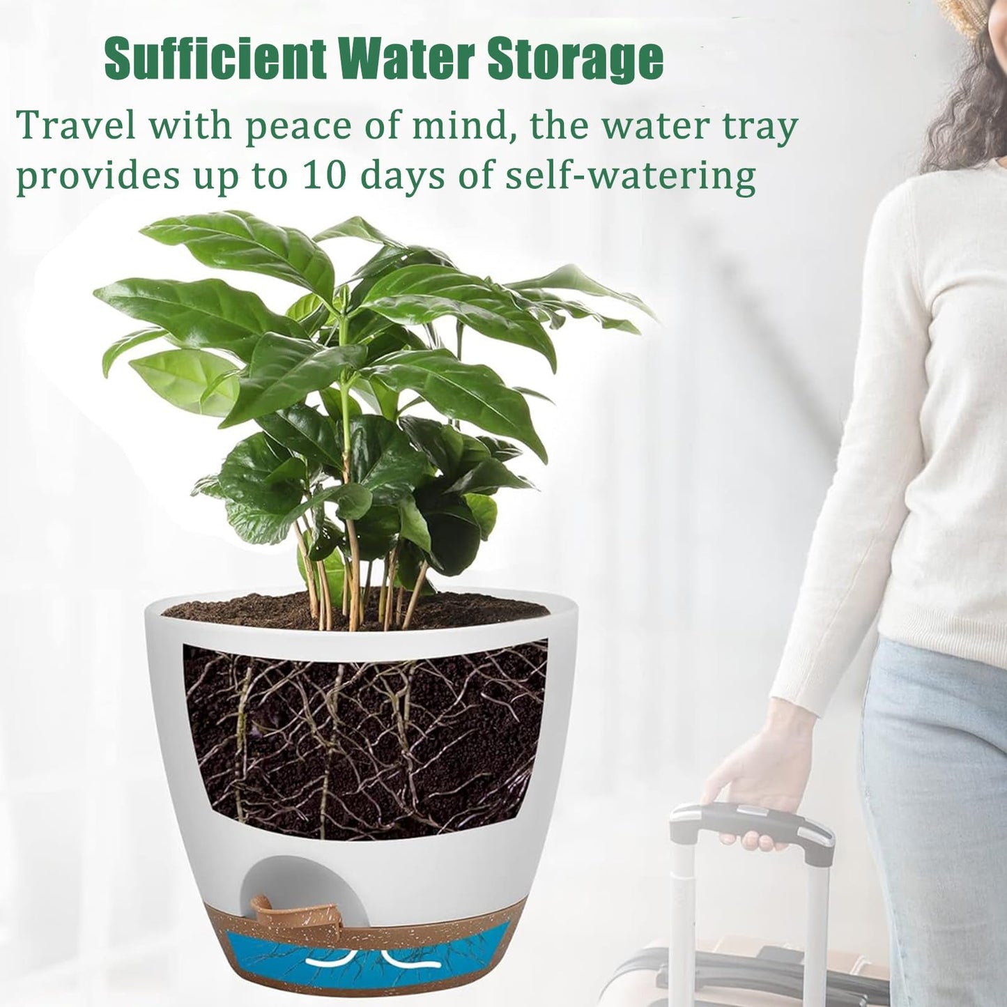 Plant Pots 7/6.5/6/5.5/5 Inch Self Watering Flower Pots Indoor Outdoor 5 Pack Plastic Planters with Drainage Holes Saucers Nursery Planting Pot for Indoor Outdoor Plants, White