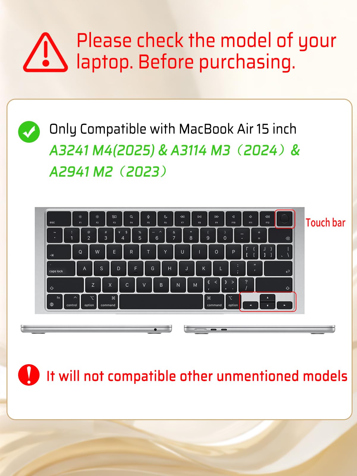Seorsok Compatible with MacBook Air 15 inch Case 2025 2024 2023 Release M4 A3241 M3 A3114 M2 A2941 Touch ID,Leather Plastic Hard Shell Case Transparent Keyboard Cover,Beige Woven Fabric
