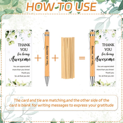36 Set Employee Appreciation Gifts Thank You Wood Bamboo Pens with Thank You Bookmark Cards Motivational Quote Pen Inspirational Cards for Teacher Coworker Volunteer Nurse Office School Party Supplies