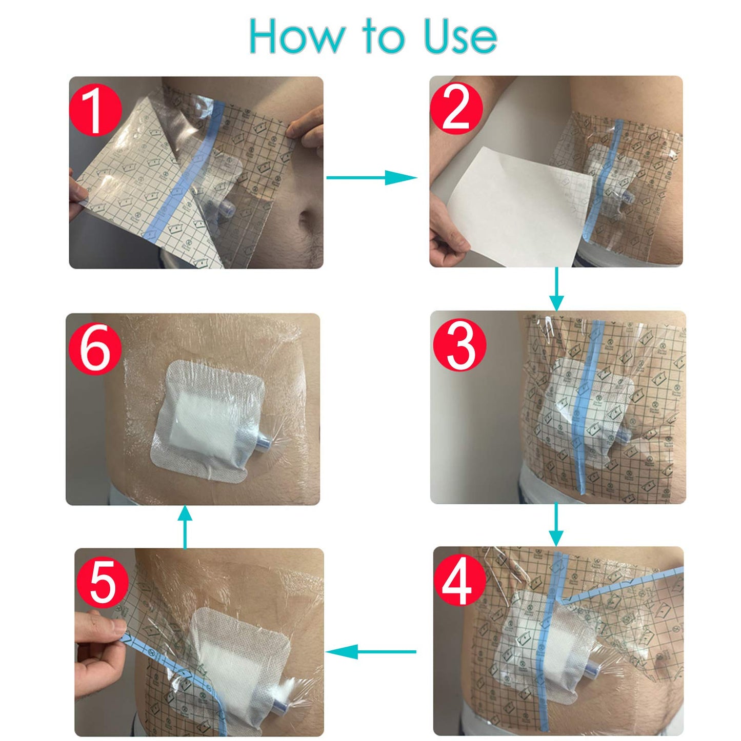 Waterproof Shower Bandage Protector [Pack of 50], 6"x8" Dialysis Catheter Shower Cover Wound PD Peritoneal Dialysis Chemo Port Chest Feeding Tube G-Tube PICC Line Film Dressing