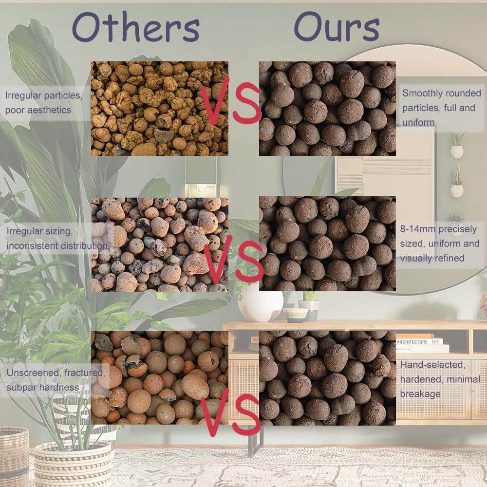 Rurtsva Natural Organic Clay Pebbles, 5LBS 8mm-18mm Expanded Leca Balls Plant Garden Soil, Grow Media for Hydroponics, Decoration, Aquaponics, Gardening Essentials