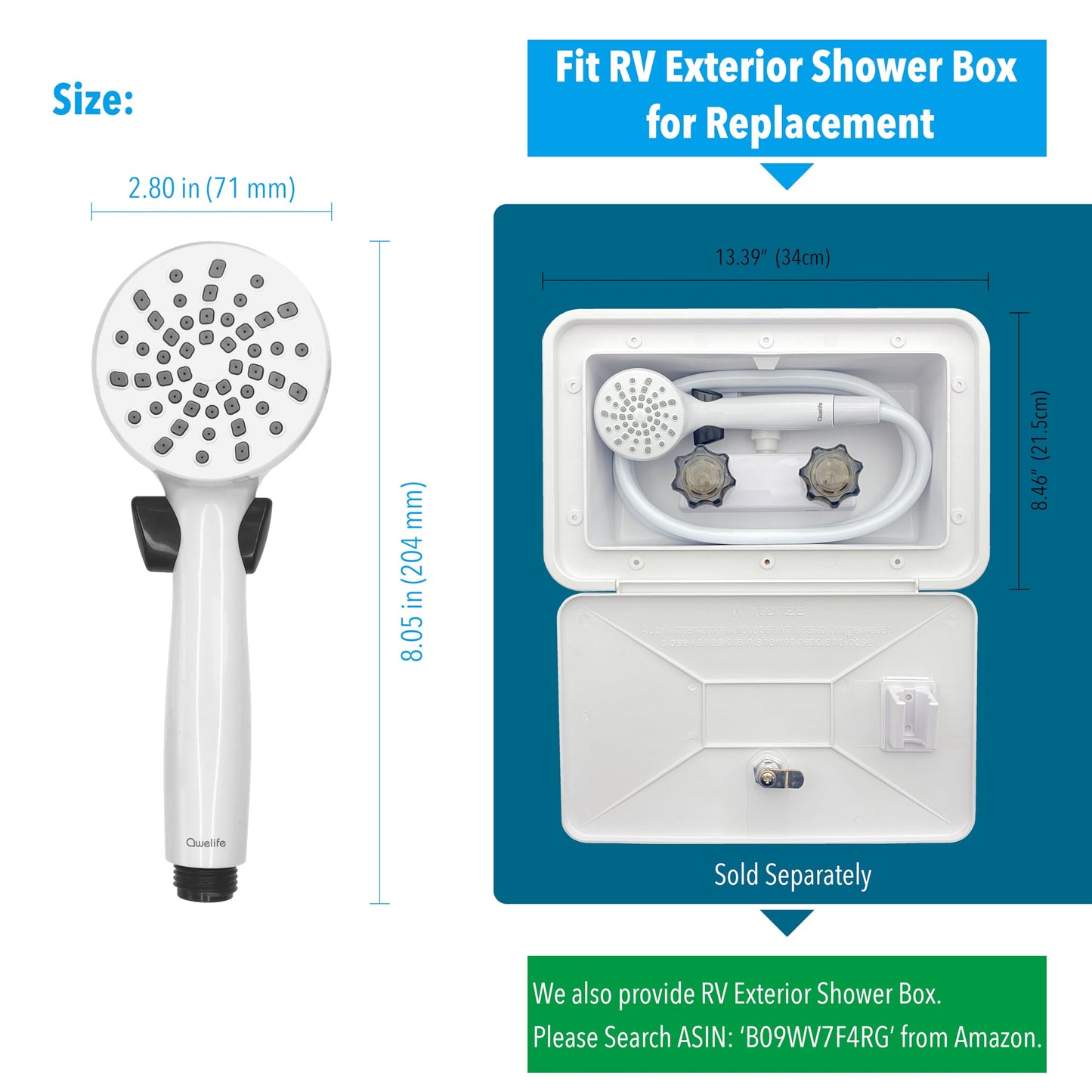 RV Shower Head with Hose and On Off Switch (Trickle), Water Saving High Pressure Shower Head with Hose Guide Ring, Shower Holder for RV, Camper, Van, Travel Trailer, Motorhome, Boat, White