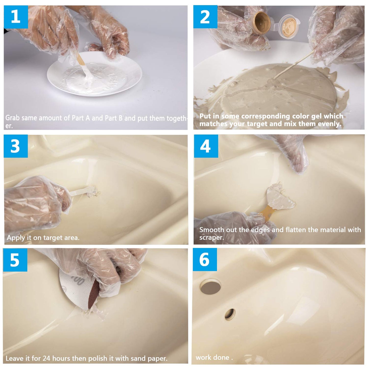 Porcelain Repair Kit (Color Match), Bathtub Repair Kit White, Tub Repair Kit White, 3.7oz Fiberglass Repair Kit for Porcelain Ceramic Enamel Acrylic, Tub Tile Sink and Shower Chip Crack Repair Kit