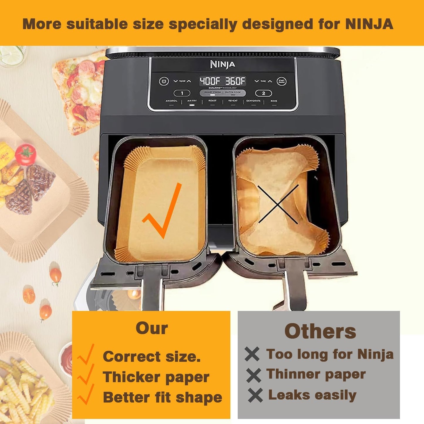 Air Fryer Liners,250PCS AirFryer Liners for Ninja,Foodi Dual Air Fryer DZ201/DZ401,Air Fryer Disposable Paper Liners,Baking Parchment Waterproof Oil Proof (250, 8.1 * 5.5)