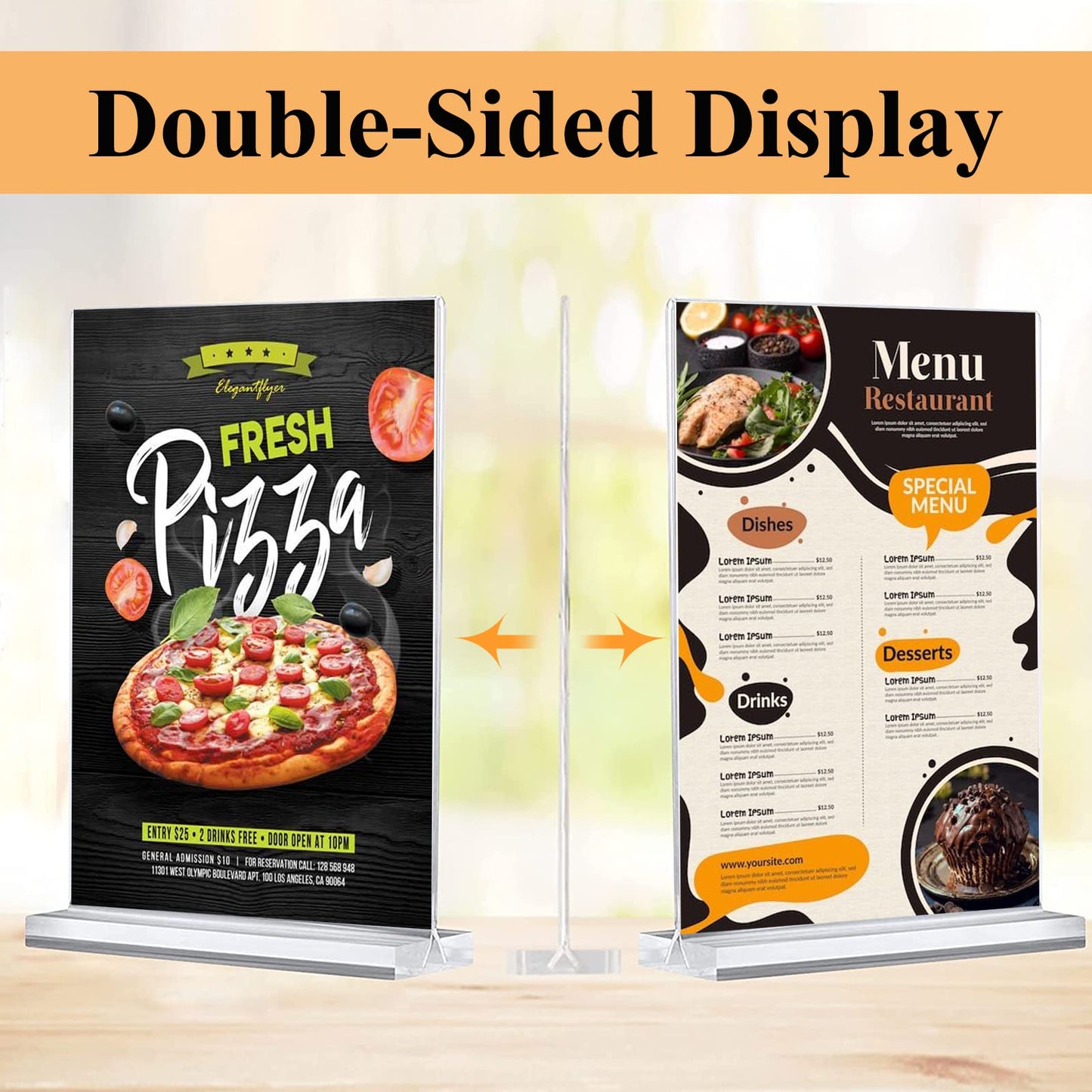 8.5x11 Acrylic Sign Holder 3 Pack Vertical Clear Table Menu Signs Holder,Double Sided Desktop Display Stand Plastic Picture Paper Frame Tabletop Sign Holder for Restaurants, Office, Show Fair, Store