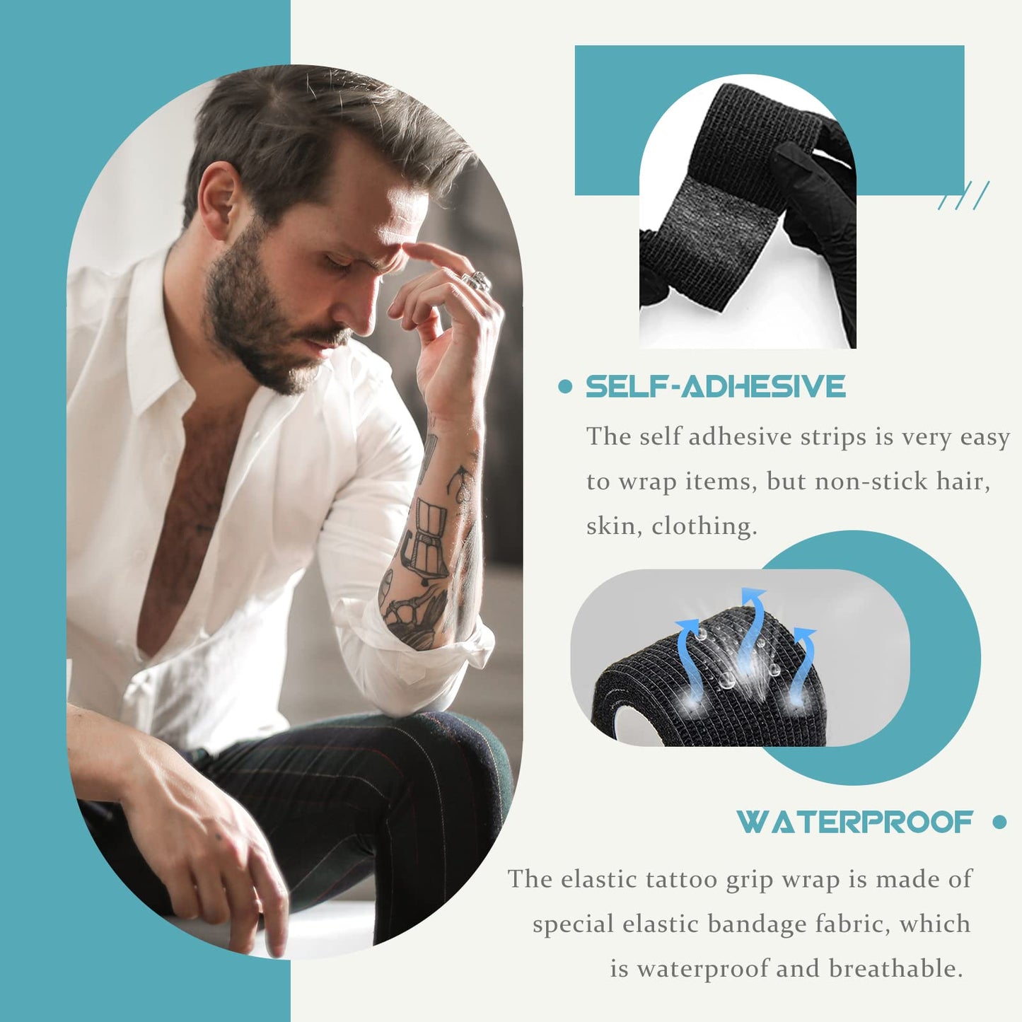 WZPB Tattoo Grip Tape - 24 Pack Grip Wrap Cover Disposable Tape Self-Adhesive Bandage Grip Tape for Tattoo Machine 2" x 5 Yards Black