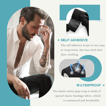 WZPB Tattoo Grip Tape - 24 Pack Grip Wrap Cover Disposable Tape Self-Adhesive Bandage Grip Tape for Tattoo Machine 2" x 5 Yards Black