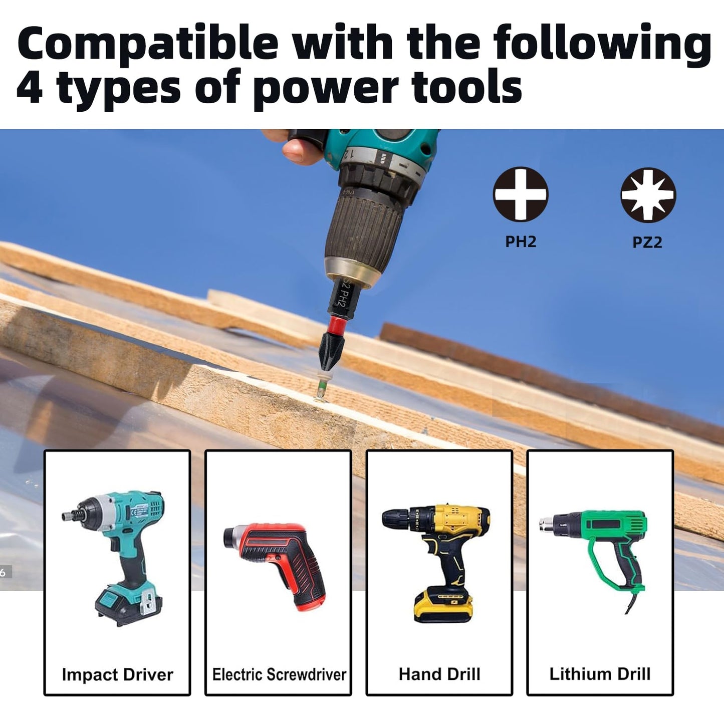 Impact Phillips Screwdriver Bits Set, 32 non-slip screwdriver bits, S2 steel, 1-inch PH2-PZ2 bits Setting, 1/4-inch hexagonal shank impact driver bit, with impact driver bit holder and storage case