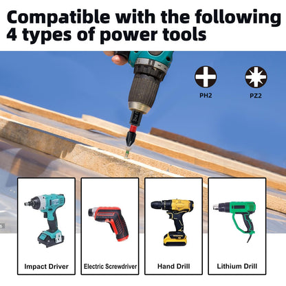 Impact Phillips Screwdriver Bits Set, 32 non-slip screwdriver bits, S2 steel, 1-inch PH2-PZ2 bits Setting, 1/4-inch hexagonal shank impact driver bit, with impact driver bit holder and storage case