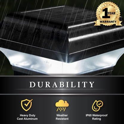 Classy Caps Imperial Solar Post Cap - Black SLO82B – Fits 2.5"x2.5", 2.25"x2.25", and 2"x2" Post Sizes, High-Performance Solar LED, Durable Cast Aluminum Construction