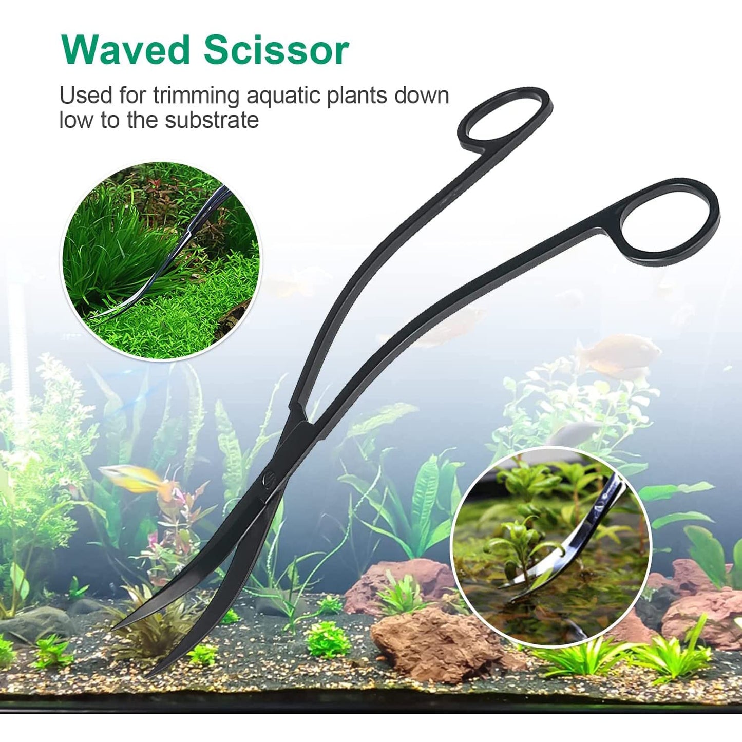 Aquarium Wave Scissors, KABASI 9.8 inch Long Stainless Steel Tank Plant Trimmer Aquascaping Tools Scissors with Carbonation Protection Coating, Perfect for Aquarium Tank Terrariums