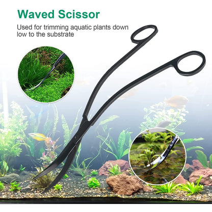 Aquarium Wave Scissors, KABASI 9.8 inch Long Stainless Steel Tank Plant Trimmer Aquascaping Tools Scissors with Carbonation Protection Coating, Perfect for Aquarium Tank Terrariums
