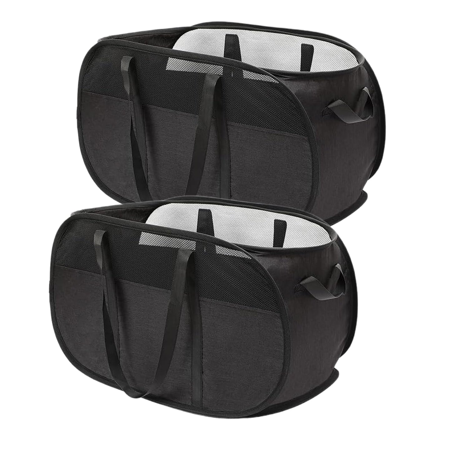 2pcs Mesh pop up Laundry Hamper,Easy to Collapsible Laundry Basket, portable with Strong Handles clothes Hamper,Honeycomb Mesh-Breathable for Laundry,Bathroom,RV,Travel (Black)