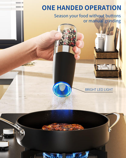 CIRCLE JOY Electric Gravity Salt and Pepper Grinder Set, Battery-Powered 135ml Refillable Automatic Salt and Pepper Shaker for Home, BBQ (Batteries Included), Adjustable Coarseness & LED Light