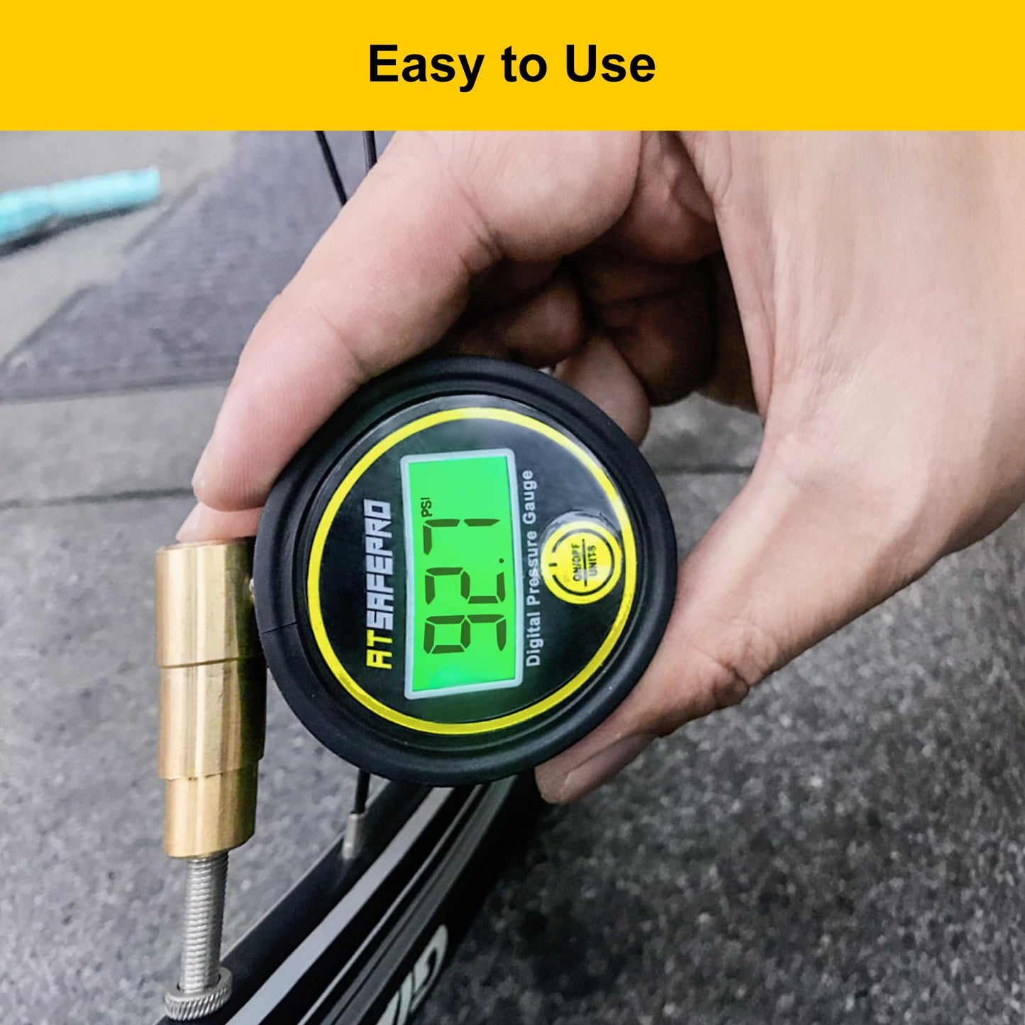ATsafepro Digital Bike Tire Pressure Gauge - 200 PSI/13.6Bar, Presta Tire Pressure Gauge for Bike,Accurate Tire Pressure Gauge for Mountain & Road Bikes, Easy-to-Read LCD Display