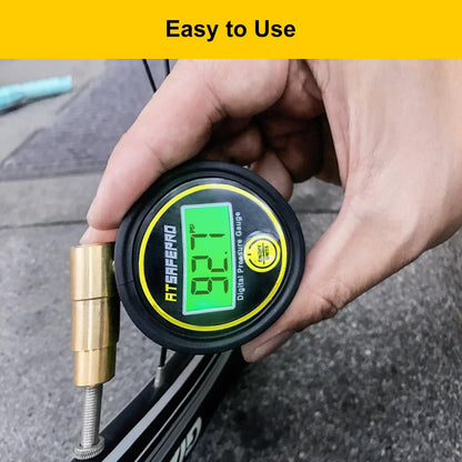 ATsafepro Digital Bike Tire Pressure Gauge - 200 PSI/13.6Bar, Presta Tire Pressure Gauge for Bike,Accurate Tire Pressure Gauge for Mountain & Road Bikes, Easy-to-Read LCD Display