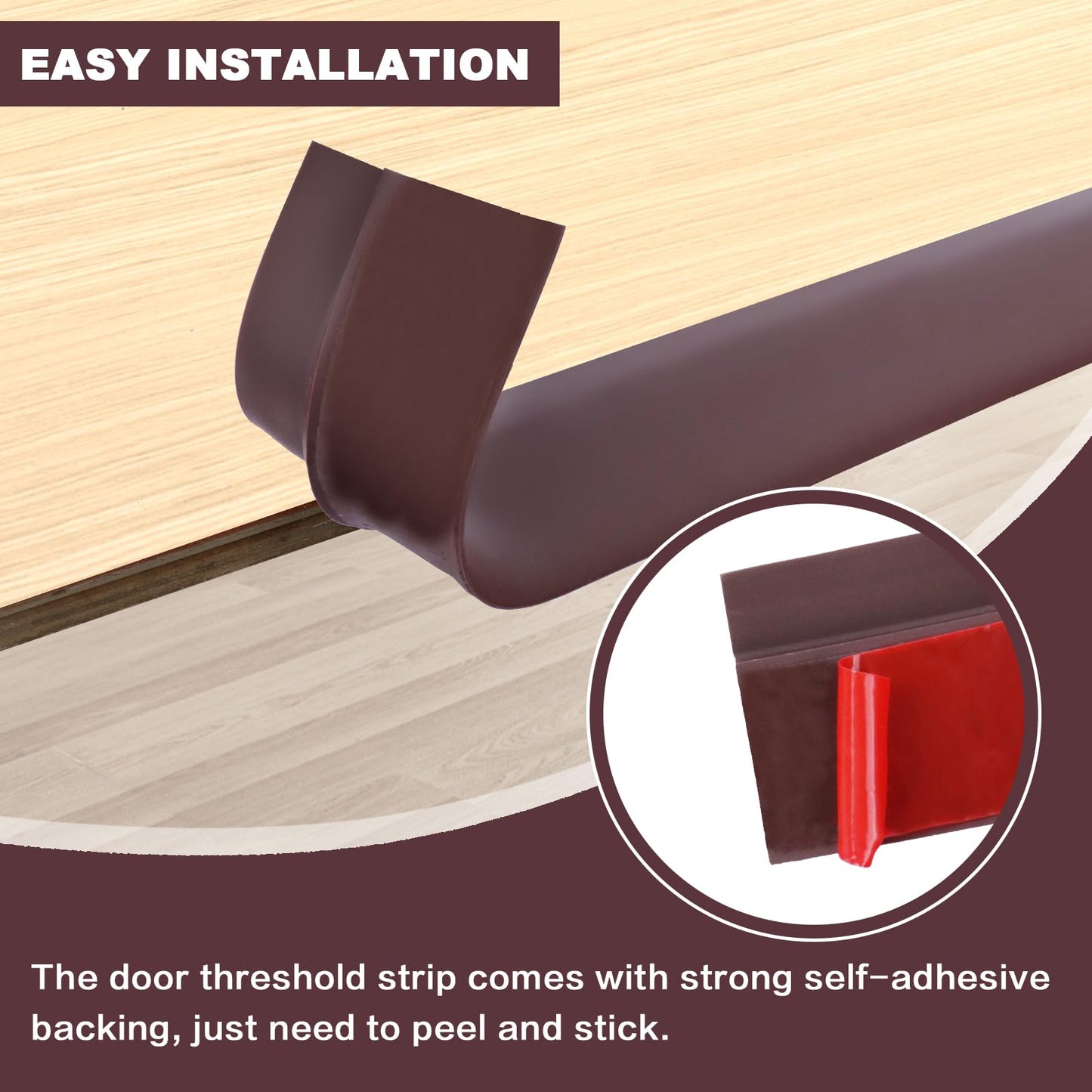 Floor Transition Strip Vinyl Door Threshold Flooring Transition Strip Self Adhesive Carpet Edging Strip for Laminate Doorway Edge Threshold from 2/5" to 3/5" (Coffee, 3.3 Ft)