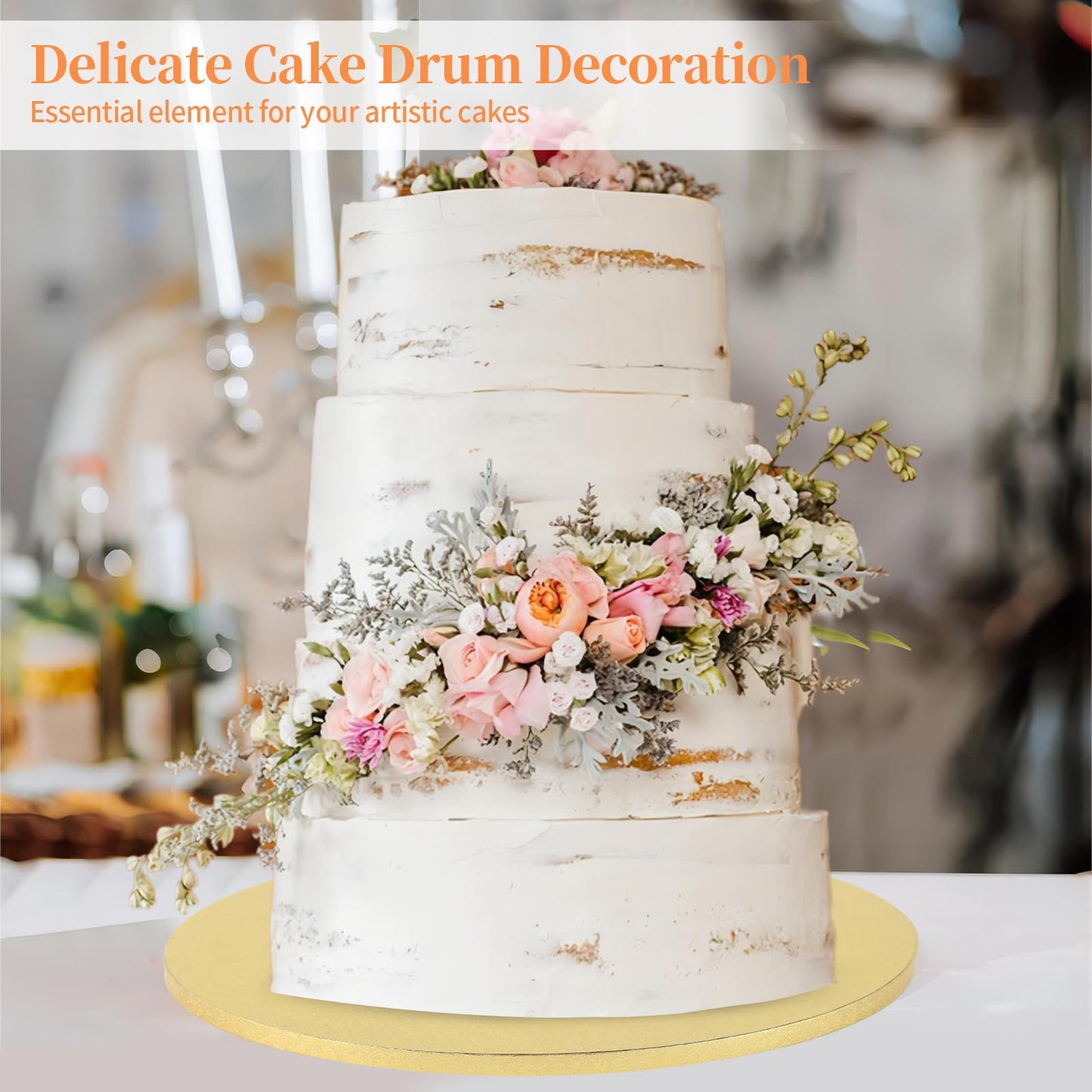 Anscher 6 Packs 12 Inch Cake Drums, Greaseproof Thick Round Cake drums in Gold Black White Cake Base, Cardboard Cake Boards for Presenting Heavy/Tall Tiered Cakes, Base Para Pastel