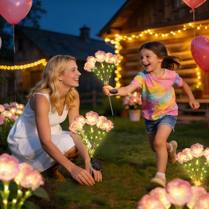 Solar Flower Landscape Path Lights, 2 Pack Waterproof Outdoor Solar Lights with 10 Petals Gifts for Women、Mom, Grandma Romantic, Yard, Patio, Garden,Decorations for Gravefor
