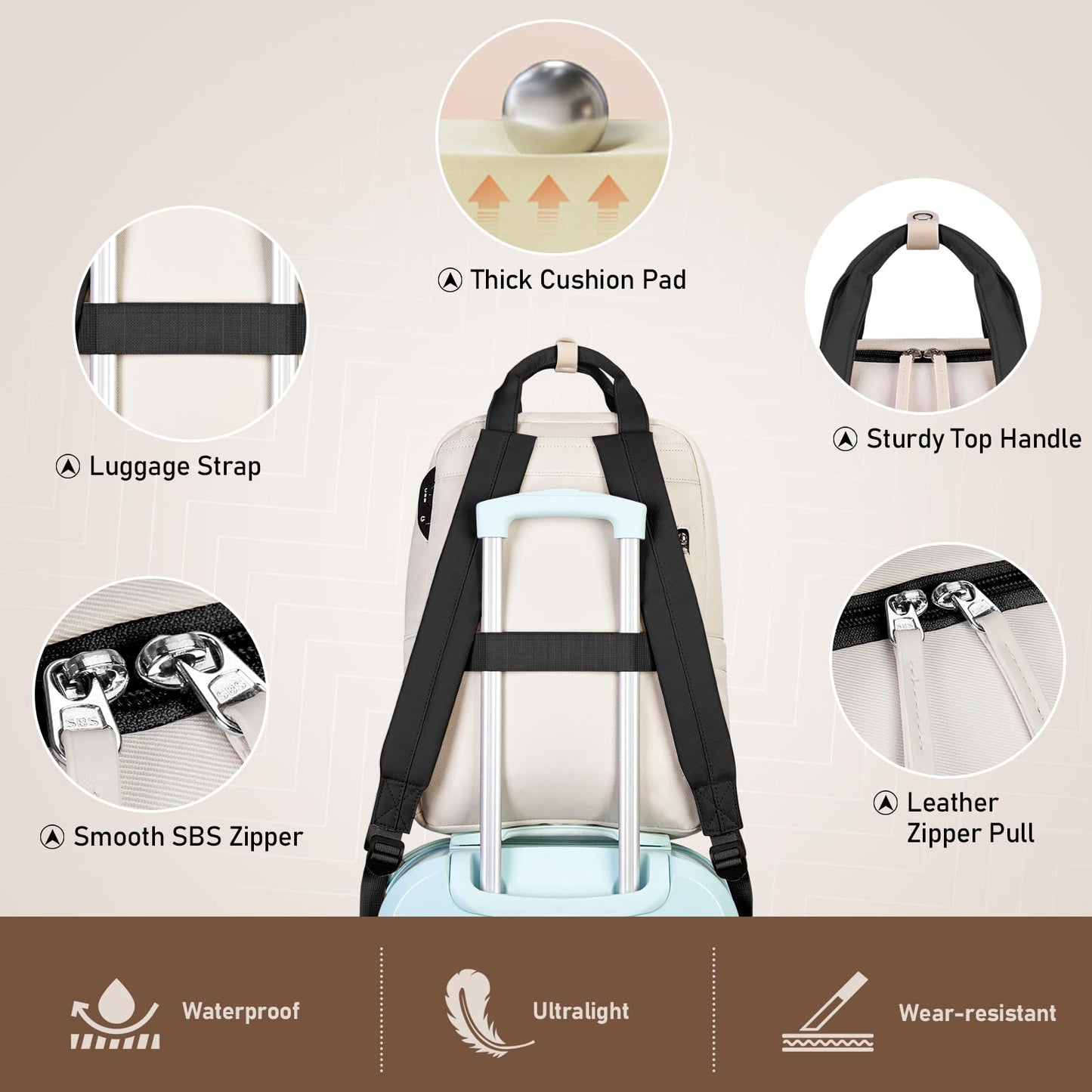 RAINSMORE Laptop Backpack for Women 15.6 Inch Waterproof Work Travel Backpacks for Women Large Quilted College Bookbag with USB Charging Hole Anti-theft Casual Computer Bags for Teacher Nurse