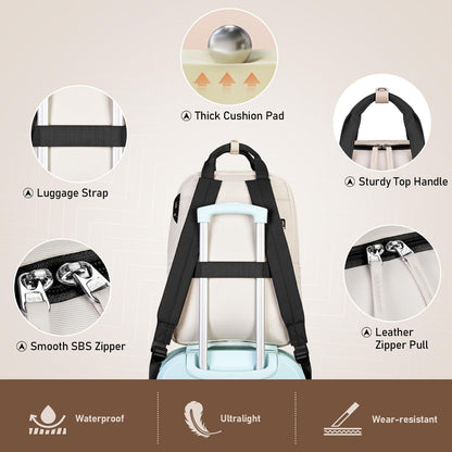 RAINSMORE Laptop Backpack for Women 15.6 Inch Waterproof Work Travel Backpacks for Women Large Quilted College Bookbag with USB Charging Hole Anti-theft Casual Computer Bags for Teacher Nurse
