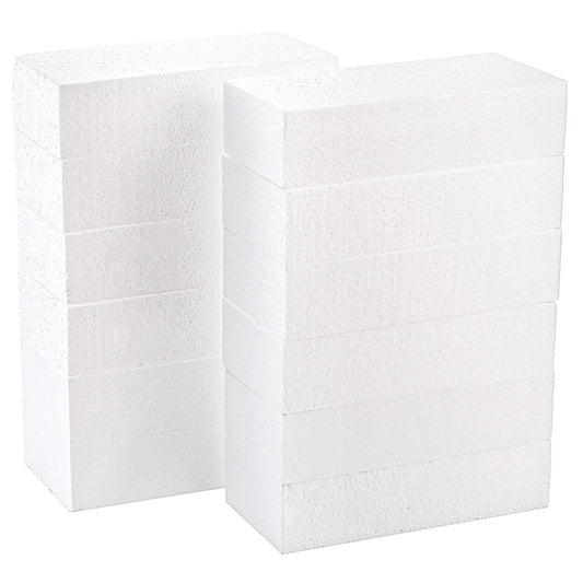 YOUEON 12 Pack Rectangle Styrofoam Blocks, 8 x 4 x 2 Inches Foam Blocks Craft Foam Block, Foam Bricks for Arts and Crafts, Modeling Centerieces, White