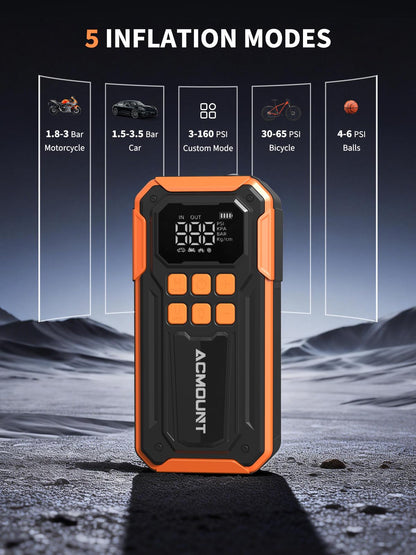 Tire Inflator Portable Air Compressor, 160PSI Air Compressor Tire Air Pump, 6X Faster Inflator with 5 Modes, Emergency Power Battery & 3 LED Lights, Cordless Tire Air Pump with Large Cylinders