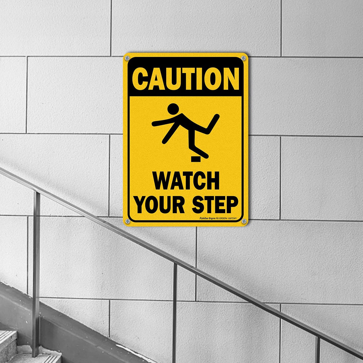 (4 Pack) Caution Watch Your Step Sign Safety Sign, 10 x 7 Inches rectangle, .040 Rust Free Aluminum, UV Protected and Waterproof, Weather Resistant, Durable Ink, Easy to Mount