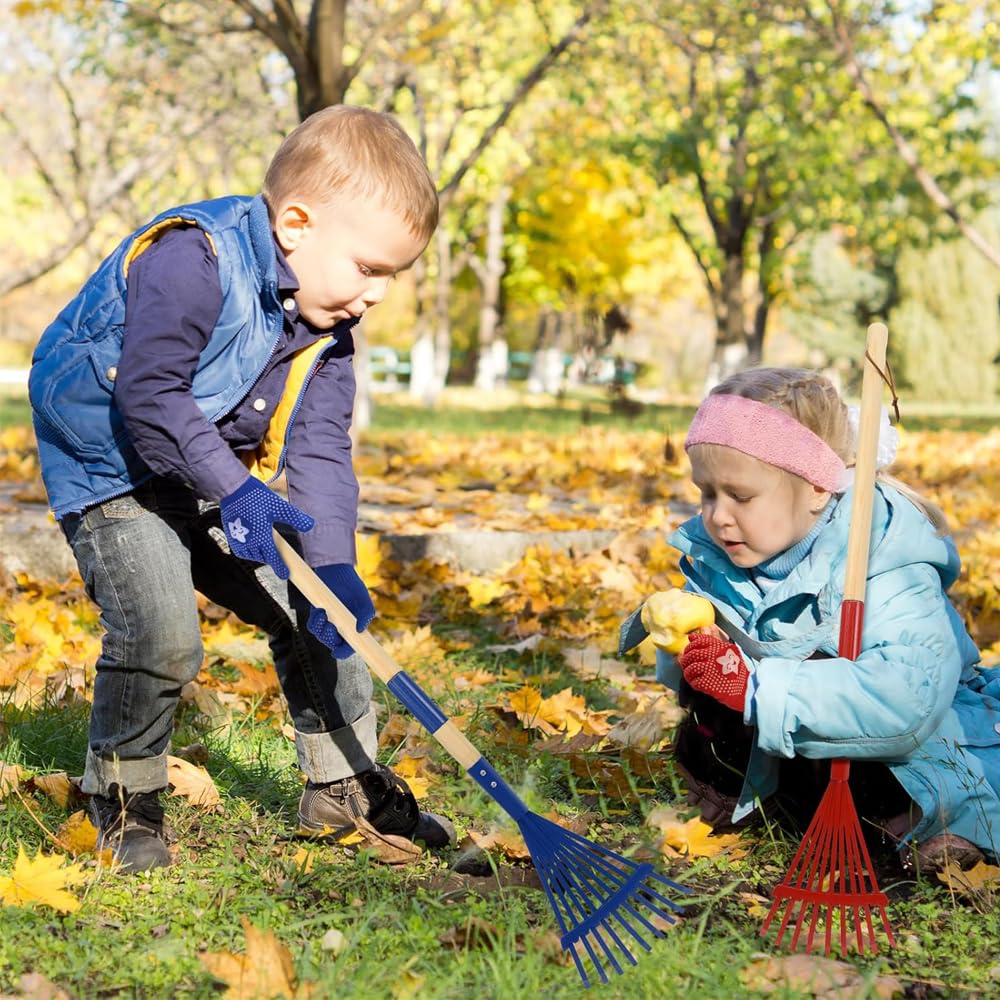 3 Pieces Rakes with Wooden Handle&Head , 27" Lawn Rakes for Leaves