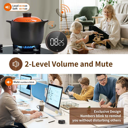 VOCOO Digital Kitchen Timer - Magnetic Countdown Countup Timer with Large LED Display Volume Adjustable, Easy for Cooking and for Seniors and Kids to Use (Deep Woodgrain)