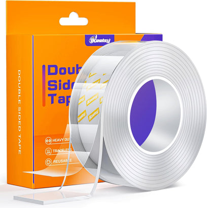 Upgraded Double Sided Tape Heavy Duty,1.18" x 198”,Extra Large Nano Double Sided Adhesive Mounting Tape,Clear & Tough Sticky Poster Wall Tape,Multipurpose Tape Picture Hanging Strips for Home Office