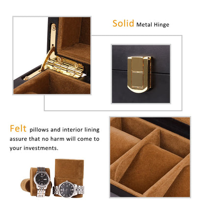 Baskiss 6 Slots Watch Box for Men, Solid Wood Luxury Display Storage Case Jewelry Organizer with Clear Top for Anniversary, Wedding, Birthday