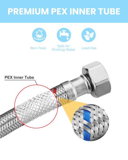 iVIGA 20-Inch Faucet Supply Lines: Braided Stainless Steel Flexible Faucet Hose Connector - 3/8" Compression x 1/2" FIP Water Supply Lines for Bathroom Kitchen Sink Faucet 2PCS