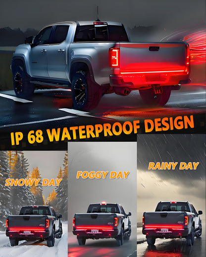 48/49inch LED Truck Tailgate Light Strip 1.2M 5 Function Red/White for Tail Running Brake Light Turn Signal Emergency Warning Reverse Light for Pickup SUV Trailer Cargo