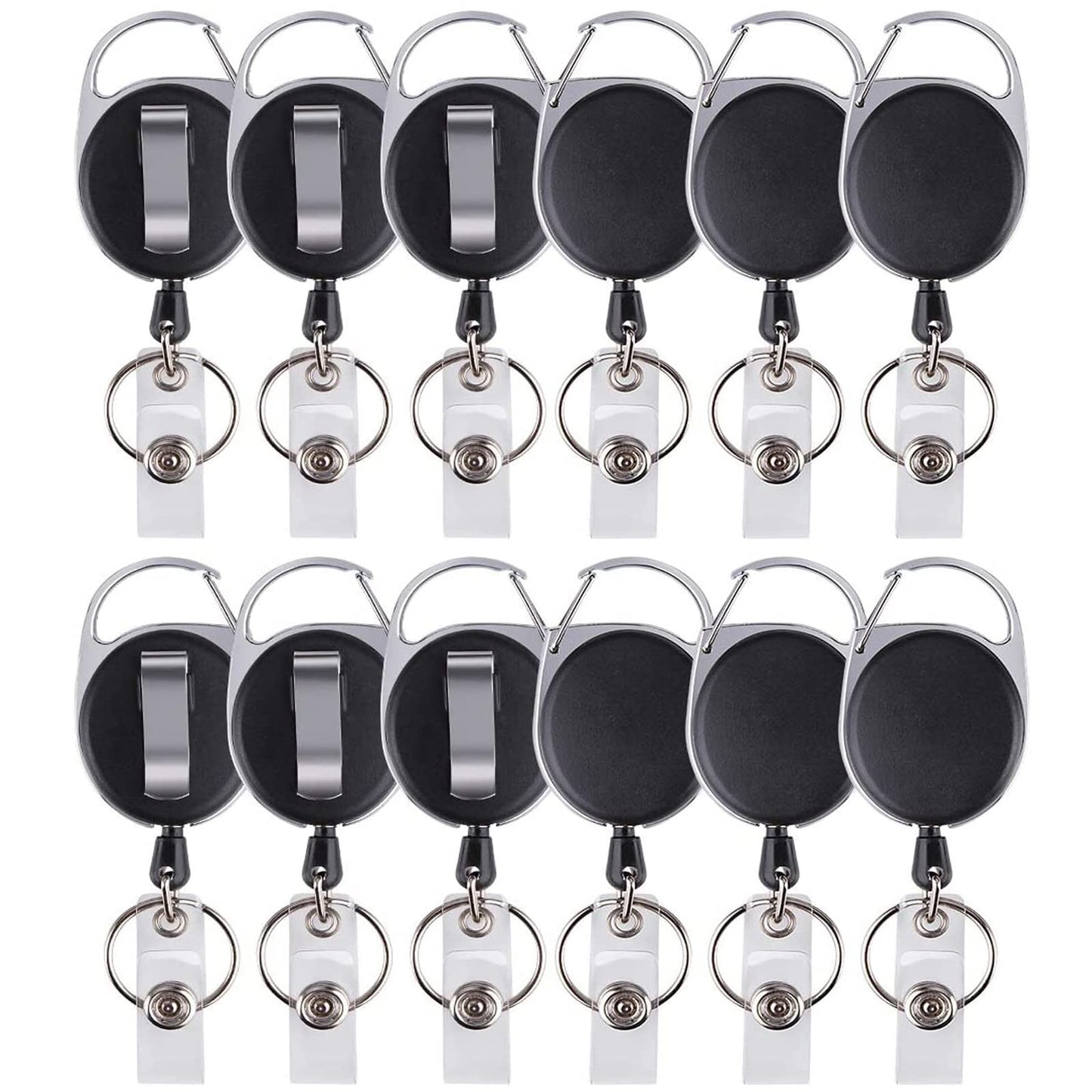12 Packs Heave Duty Retractable Badge Reels with Carabiner Belt Clip and Key Ring, Badge Holders for ID Card Holders with 26.5 Inch Pull Cord (Black)