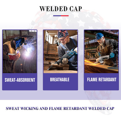 TRQWH 100% Cotton Welding Caps for Men, 3 Pcs Mesh Inside Sweat Absorption Flame Resistant Protective Welders Cap with Elastic Welding Helmet