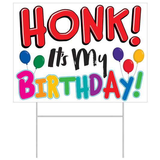 Beistle Durable And Colorful Corrugated Plastic Honk It's My Birthday! Yard Sign With Metal Stake Party Celebration Outdoor Lawn Decorations