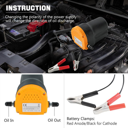 DASBET 12V 60W Oil Change Pump Extractor, Diesel Fluid Transfer Pump Kit with 2 Hose Sets for Truck, RV, Boat, ATV, Motorcycle, Car, Jet Ski - Scavenge Oil Suction Pump