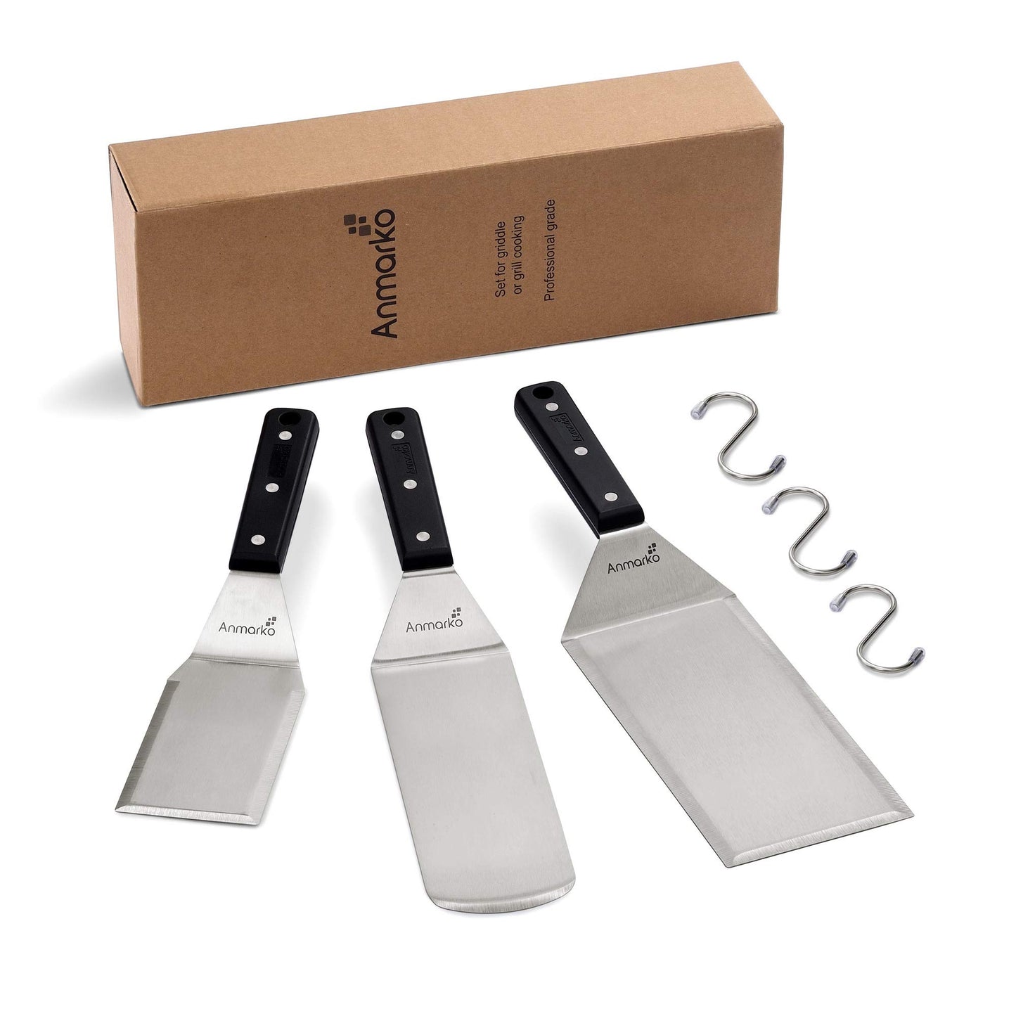 Anmarko Stainless Steel Griddle Spatula Set - Heavy Duty & Sturdy - 3 Piece Set - Dishwasher Safe