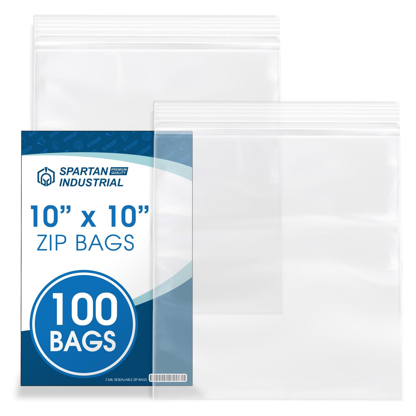 Spartan Industrial - 10” X 10” (100 Count) 2 Mil Clear Reclosable Zip Plastic Poly Bags with Resealable Lock Seal Zipper